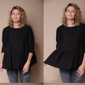 Rachel Comey Target  Bateau Neckline 3/4 Sleeve Black Blouse Linen/Rayon blend,M